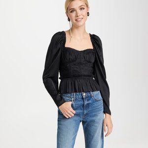Ulla Johnson Black Ruched Long-Sleeve Peplum Top Size 6 NWOT
